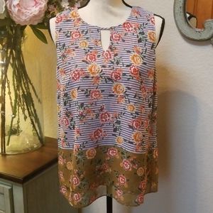 CAbi Floral Striped Penelope Tank Blouse